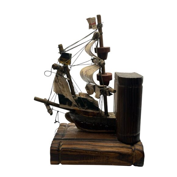 Bookends Pirate Ship Spanish Wood Handcrafted In Spain Galleons Madera De Aliso - Picture 12 of 12